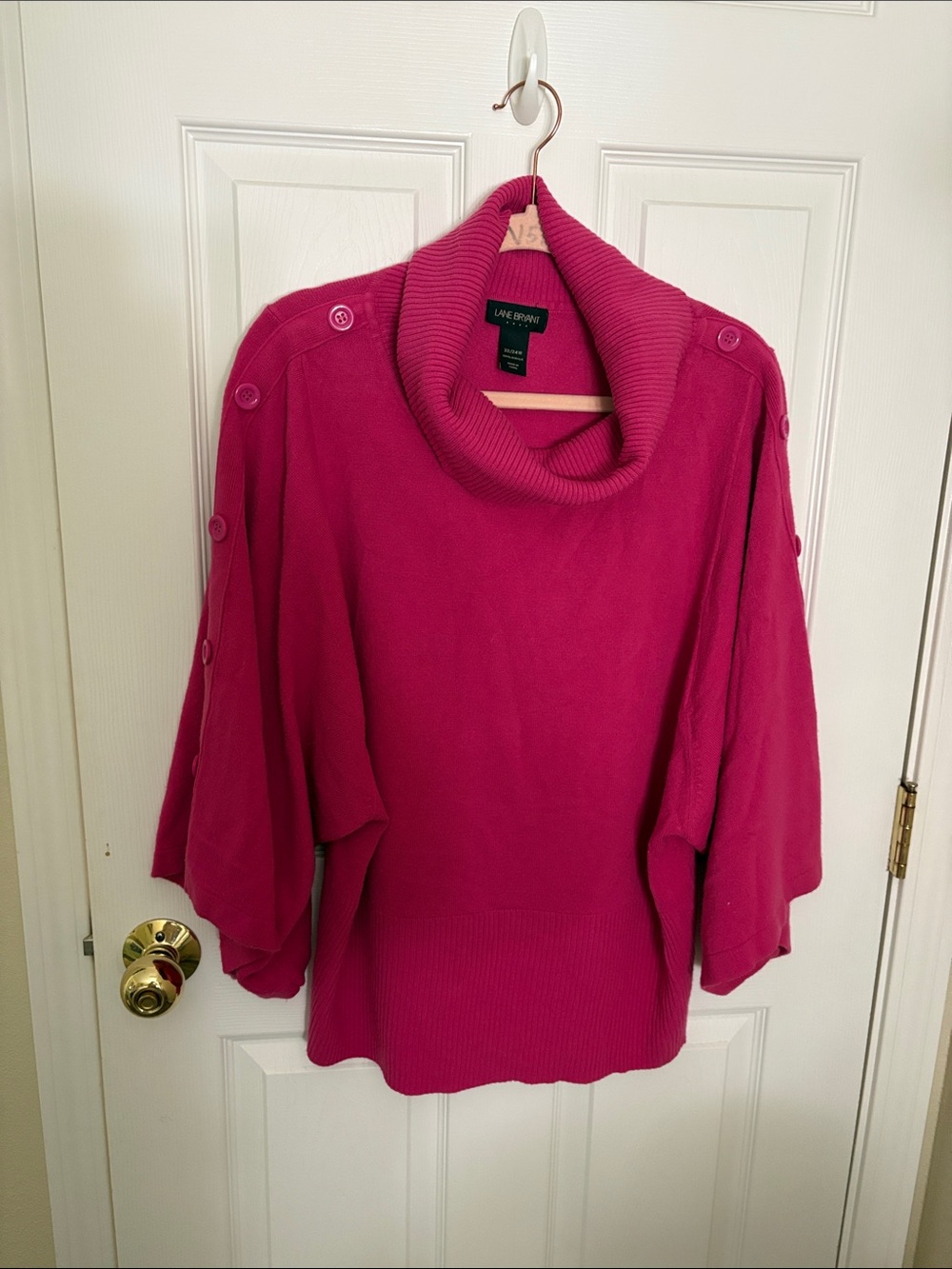 Lane Bryant Hot Pink Cowl Neck Button-Shoulder Sweater